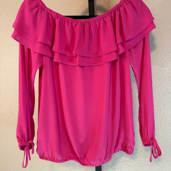 MICHAEL Michael Kors Ruffled Peasant Blouse Size Small Color Cerise - Picture 5 of 7